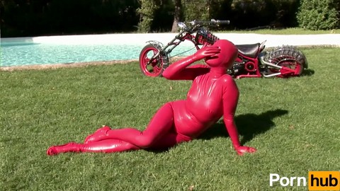 Solo female getting off in a rubber playground