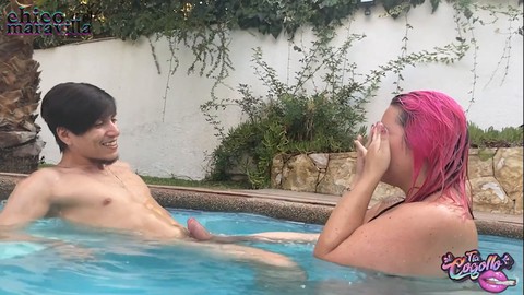 Scorching hot pool sex session in the sun – wild passion in the mansion with a real couple